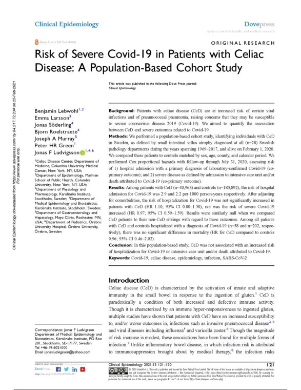 Ny stor svensk studie: Celiaki ökar inte risken för svår covid-19
