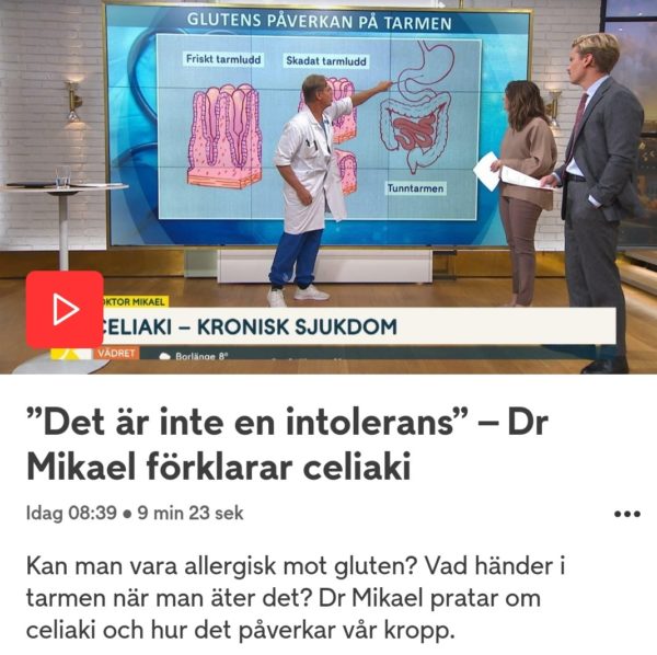Inslag om celiaki på TV4:s nyhetsmorgon 26 oktober